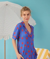 Room Service Cherry Print Short Sleeve Notch Collar Jersey Knit Shorty Pajama Set