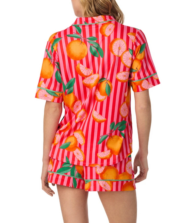 Room Service Citrus Stripe Short Sleeve Notch Collar Cozy Jersey Knit Shorty Pajama Set