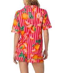 Room Service Citrus Stripe Short Sleeve Notch Collar Cozy Jersey Knit Shorty Pajama Set