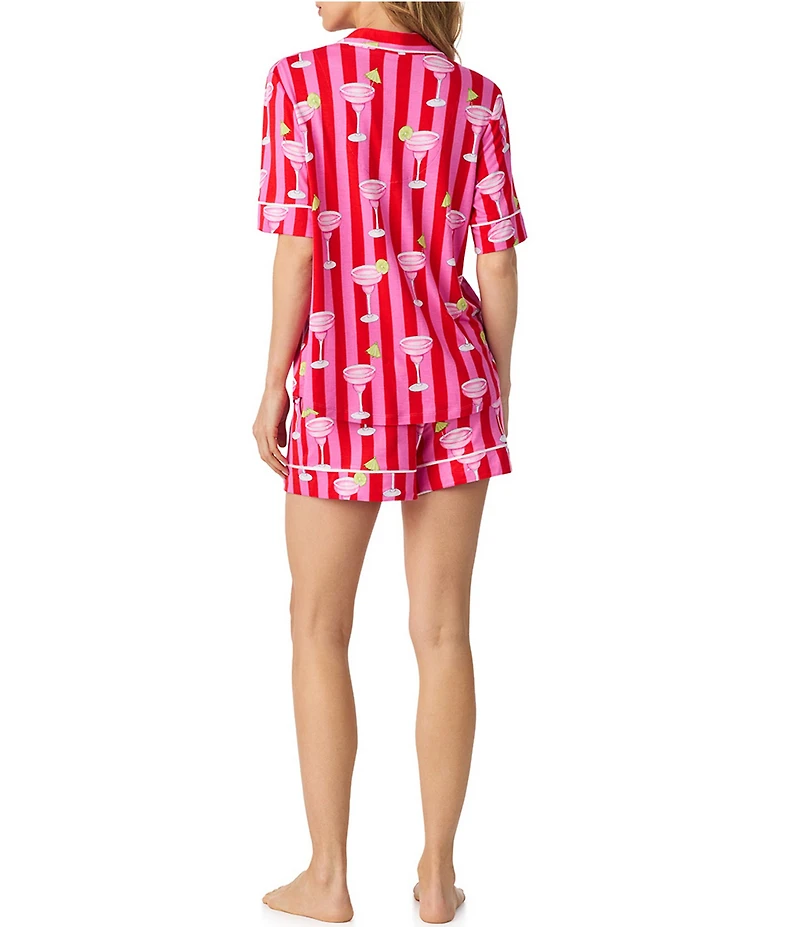 Room Service Drink Print Short Sleeve Notch Collar Jersey Knit Shorty Pajama Set