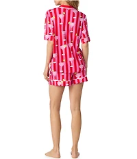 Room Service Drink Print Short Sleeve Notch Collar Jersey Knit Shorty Pajama Set