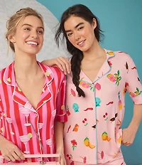 Room Service Drink Print Short Sleeve Notch Collar Jersey Knit Shorty Pajama Set