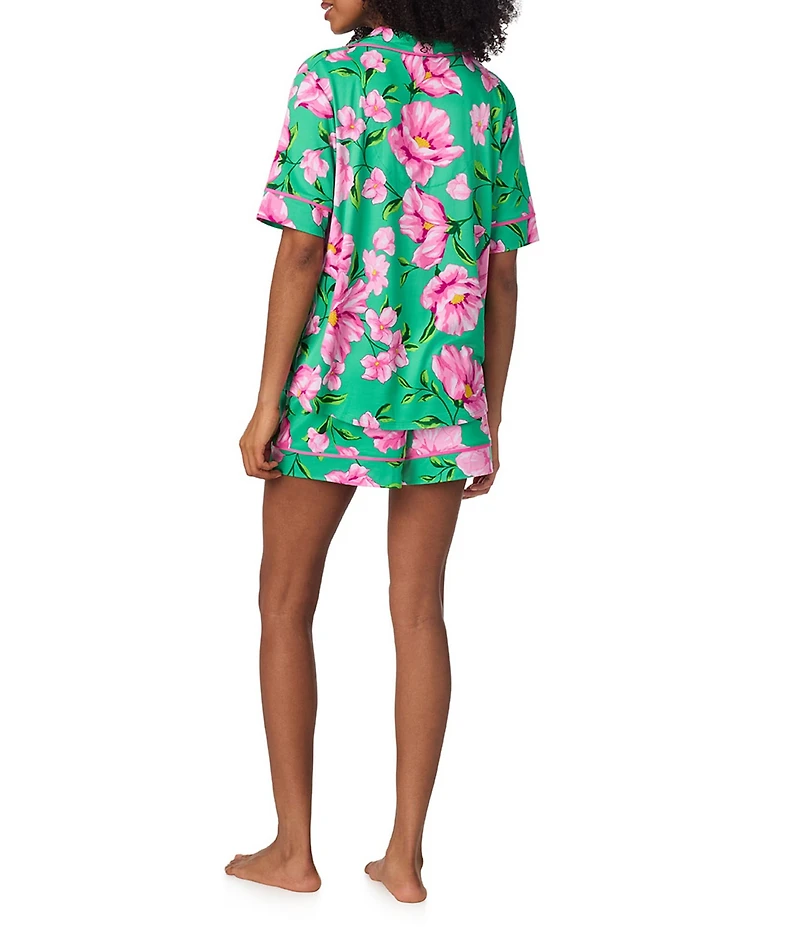 Room Service Floral Print Short Sleeve Notch Collar Cozy Jersey Knit Shorty Pajama Set