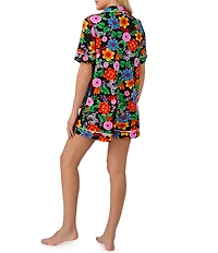 Room Service Floral Print Short Sleeve Notch Collar Cozy Jersey Knit Shorty Pajama Set