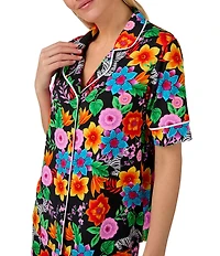 Room Service Floral Print Short Sleeve Notch Collar Cozy Jersey Knit Shorty Pajama Set