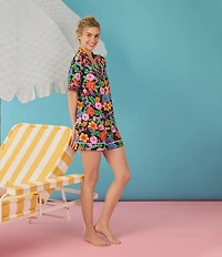 Room Service Floral Print Short Sleeve Notch Collar Cozy Jersey Knit Shorty Pajama Set