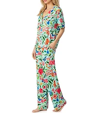 Room Service Floral Print Short Sleeve Notch Collar Jersey Knit Pajama Set