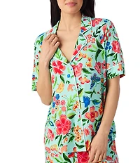 Room Service Floral Print Short Sleeve Notch Collar Jersey Knit Shorty Pajama Set