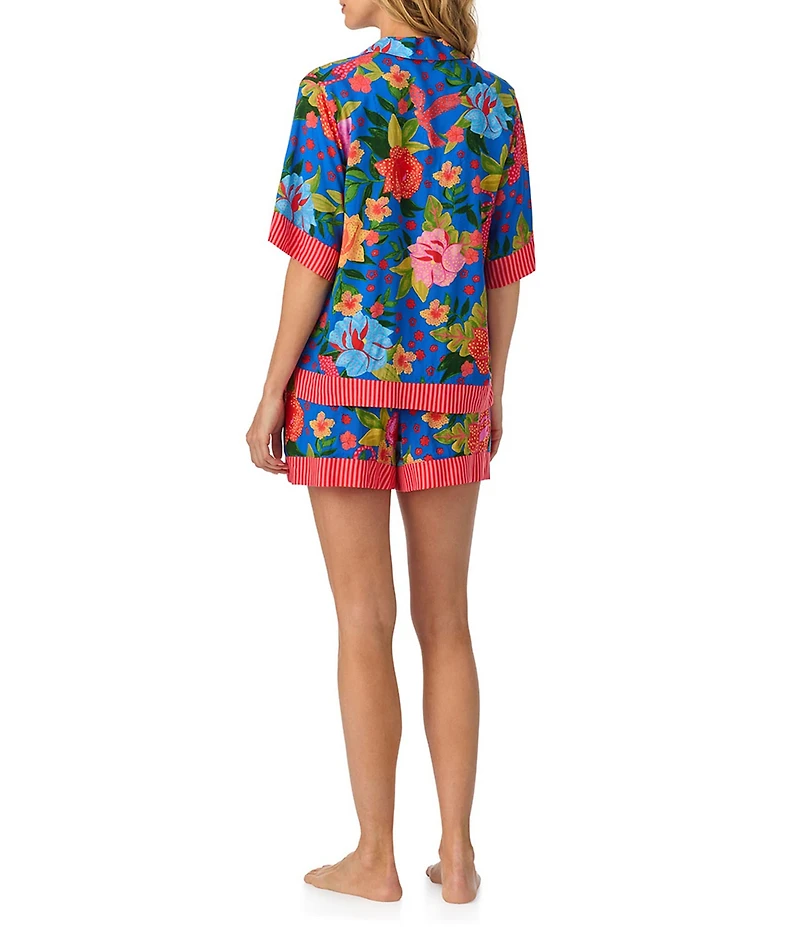 Room Service Floral Print Short Sleeve Short Notch Collar Woven Shorty Pajama Set
