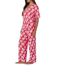 Room Service Frosted With Love Short Sleeve Notch Collar Cozy Jersey Knit Long Valentine's Day Pajama Set