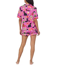 Room Service Halloween Print Short Sleeve Notch Collar Jersey Knit Shorty Pajama Set