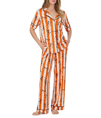 Room Service Haunted Happy Hour Print Short Sleeve Notch Collar Jersey Knit Pajama Set