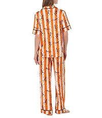 Room Service Haunted Happy Hour Print Short Sleeve Notch Collar Jersey Knit Pajama Set