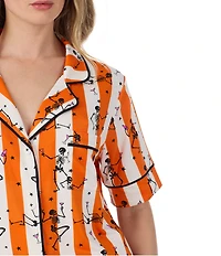 Room Service Haunted Happy Hour Print Short Sleeve Notch Collar Jersey Knit Pajama Set