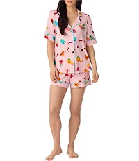 Room Service Island Party Print Short Sleeve Notch Collar Jersey Knit Shorty Pajama Set