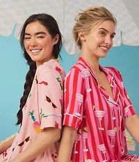 Room Service Island Party Print Short Sleeve Notch Collar Jersey Knit Shorty Pajama Set