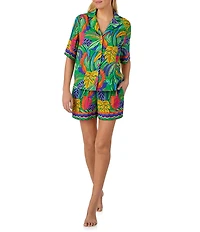 Room Service Jungle Breeze Print Short Sleeve Notch Collar Woven Shorty Pajama Set