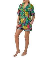 Room Service Jungle Breeze Print Short Sleeve Notch Collar Woven Shorty Pajama Set