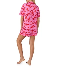 Room Service Lobster Print Short Sleeve Notch Collar Cozy Jersey Knit Shorty Pajama Set