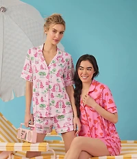 Room Service Lobster Print Short Sleeve Notch Collar Cozy Jersey Knit Shorty Pajama Set