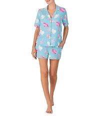 Room Service Lola Short Sleeve Notch Collar Cozy Jersey Lasso in Love Print Shorty Bridal Pajama Set