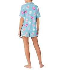 Room Service Lola Short Sleeve Notch Collar Cozy Jersey Lasso in Love Print Shorty Bridal Pajama Set