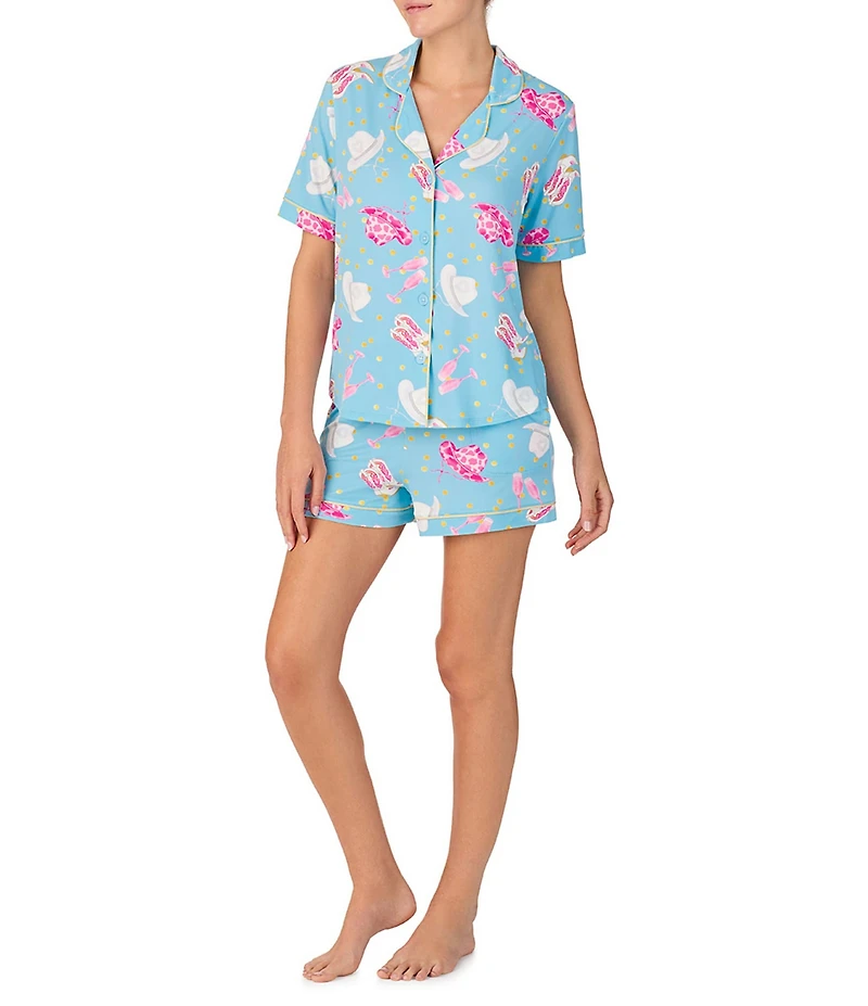 Room Service Lola Short Sleeve Notch Collar Cozy Jersey Lasso in Love Print Shorty Bridal Pajama Set