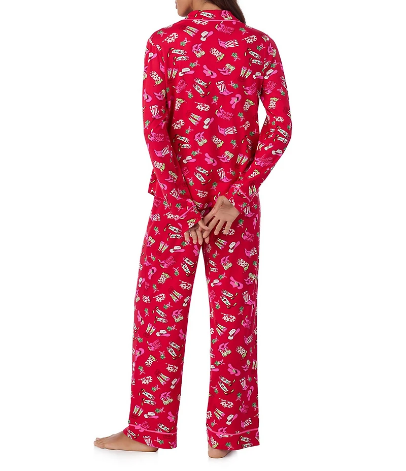 Room Service Long Sleeve Notch Collar Cozy Jersey Festive Rodeo Print Long Holiday Pajama Set
