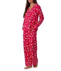 Room Service Long Sleeve Notch Collar Cozy Jersey Festive Rodeo Print Long Holiday Pajama Set