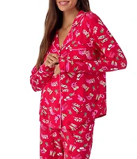 Room Service Long Sleeve Notch Collar Cozy Jersey Festive Rodeo Print Long Holiday Pajama Set