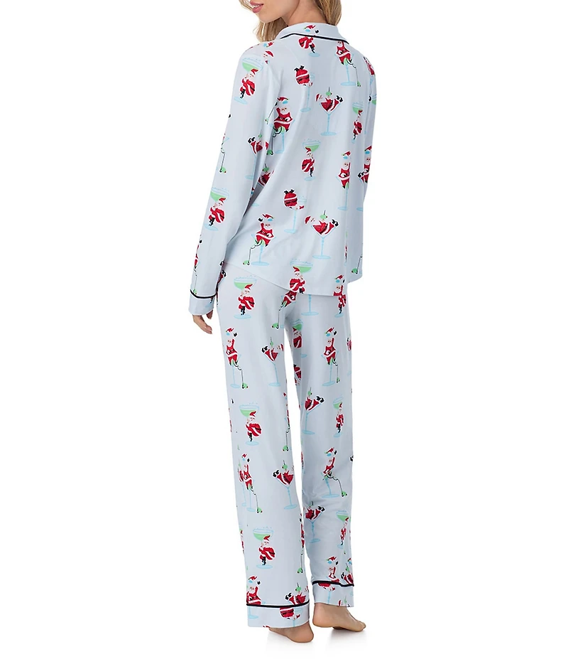 Room Service Long Sleeve Notch Collar Cozy Jersey Tipsy Santa Print Long Holiday Pajama Set