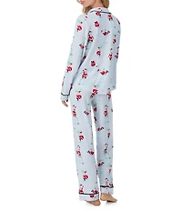 Room Service Long Sleeve Notch Collar Cozy Jersey Tipsy Santa Print Long Holiday Pajama Set