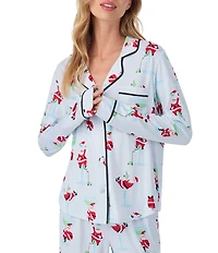 Room Service Long Sleeve Notch Collar Cozy Jersey Tipsy Santa Print Long Holiday Pajama Set
