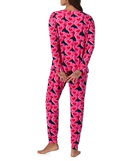 Room Service Long Sleeve Round Neck Top & Jogger Marshmallow Jersey Knit Heart Print Pajama Set