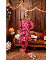 Room Service Long Sleeve Round Neck Top & Jogger Marshmallow Jersey Knit Heart Print Pajama Set