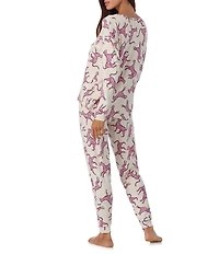 Room Service Long Sleeve Round Neck Top & Jogger Marshmallow Jersey Knit Leopard Print Pajama Set