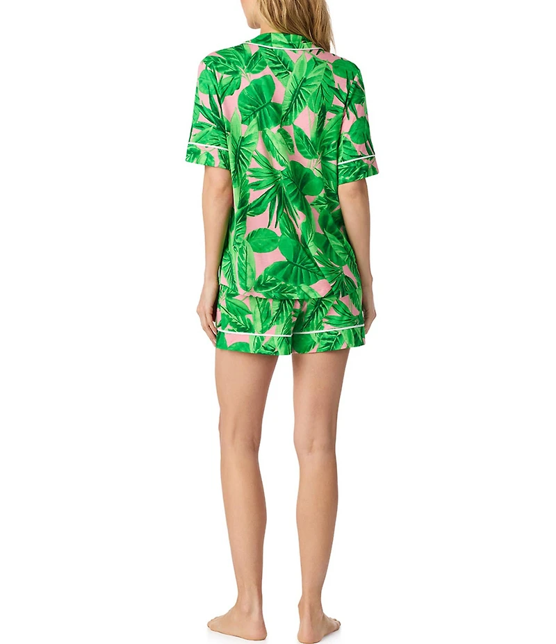 Room Service Palm Cove Print Short Sleeve Notch Collar Jersey Knit Shorty Pajama Set