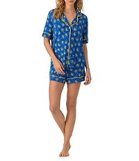 Room Service Palm Tree Print Short Sleeve Notch Collar Knit Shorty Pajama Set