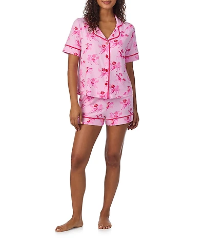 Room Service Pink Pony Pop Print Short Sleeve Notch Collar Knit Shorty Pajama Set