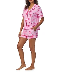 Room Service Pink Pony Pop Print Short Sleeve Notch Collar Knit Shorty Pajama Set