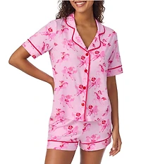 Room Service Pink Pony Pop Print Short Sleeve Notch Collar Knit Shorty Pajama Set