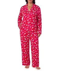 Room Service Plus Size Long Sleeve Notch Collar Cozy Jersey Festive Rodeo Print Long Holiday Pajama Set