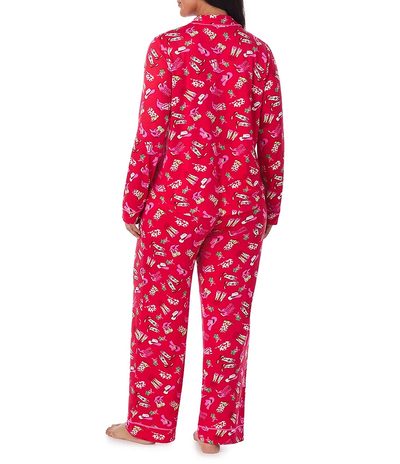 Room Service Plus Size Long Sleeve Notch Collar Cozy Jersey Festive Rodeo Print Long Holiday Pajama Set
