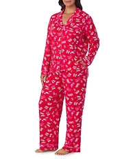 Room Service Plus Size Long Sleeve Notch Collar Cozy Jersey Festive Rodeo Print Long Holiday Pajama Set