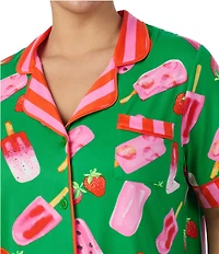 Room Service Plus Size Printed Short Sleeve Notch Collar Knit Pant Pajama Set