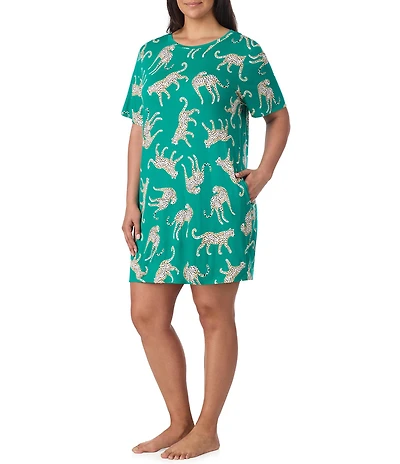 Room Service Plus Size Safari Spots Print Short Sleeve Crew Neck Jersey Knit Sleepshirt