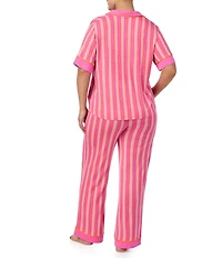 Room Service Plus Size Striped Short Sleeve Notch Collar Knit Pajama Set
