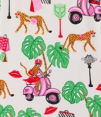 Room Service Plus Size Wild Ride Print Short Sleeve Notch Collar Long Jersey Knit Pajama Set