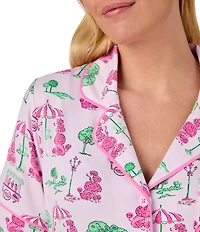 Room Service Poodle Print Short Sleeve Notch Collar Cozy Jersey Knit Long Pajama Set