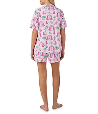 Room Service Poodle Print Short Sleeve Notch Collar Cozy Jersey Knit Shorty Pajama Set